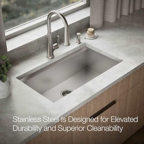 KOHLER 80084-2PC-NA Task™ 33" Top-/Undermount Single-Bowl Workstation Sink, Includes Kitchen Sink Accessories, Stainless Steel, 2 Faucet Holes - Image 5