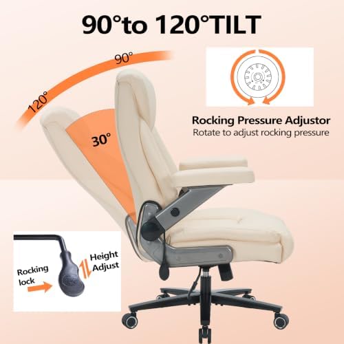 600lbs Big and Tall Office Chair with Lumbar Support 5 Way Adjustable Armrest Heavy Duty Ergonomic Office Chair Executive OfficeChair Extra Wide and Oversized (Beige) - Image 5