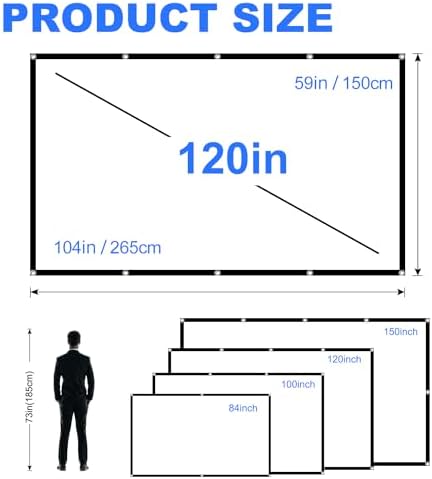 120 inch Projector Screen, DUYIKJ Foldable Washable Portable Rear Front Projector Screen 4K Indoor Outdoor 16:9 HD Projection Movies Screen for Backyard Home Theater Office - Image 5
