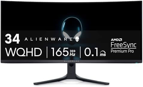 Alienware AW3423DWF Curved QD-OLED Gaming Monitor - 34-inch Quantum Dot, 0.1Ms 165Hz 21:9, 99.3% DCI-P3 Color Gamut, VESA DisplayHDR, 400, AMD FreeSync Premium Pro - Black by Alienware