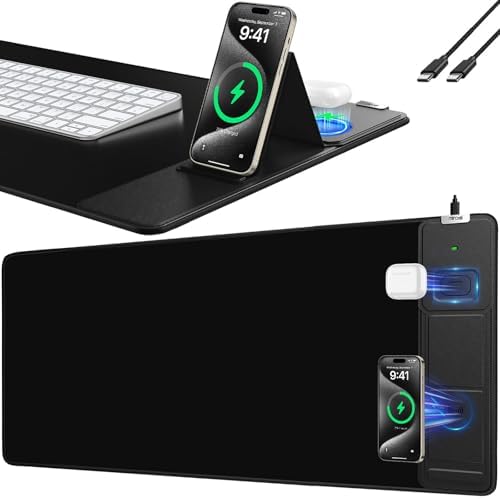 Mouse Pad, Office Desk Mat, Large Gaming Mousepad with Superior Micro-Weave Cloth, XXL Desk Pad with Stitched Edges, Non-Slip Writing Pad for Gamer, Laptop, Work & Home (Black Charging On The Right) by miroddi