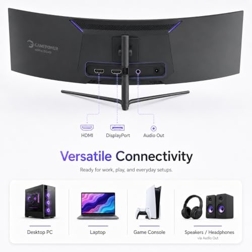 GAMEPOWER 49 inch Curved Ultrawide Gaming Monitor, 5K, DisplayPort, Type-C, FreeSync, Gsync, Height - Tilt Adjustable, 1Ms, 120Hz, 32:9, DQHD, 5120 x 1440P, R1800 - Image 5