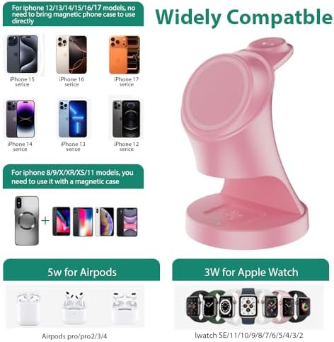 Wireless Charger,3 in 1 Magnetic Wireless Charger Stand, Fast Wireless Charging Dock for iPhone 17/16/15/14/13/12 Series, Apple Watch Series, AirPods Pro. - Image 4