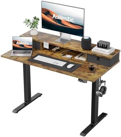 Agilestic 40 * 24 Inch Electric Standing Desk with Drawers, Rustic Brown by Agilestic