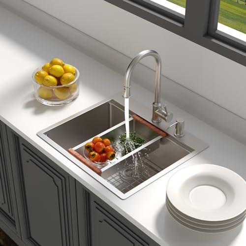 Lordear Drop In Kitchen Sink 25 Inch Stainless Steel Drop In Workstation Sinks 16 Gauge Ledge Workstation 25x22 Drop-in Topmount Single Bowl Kitchen Sink With Accessories - Image 2