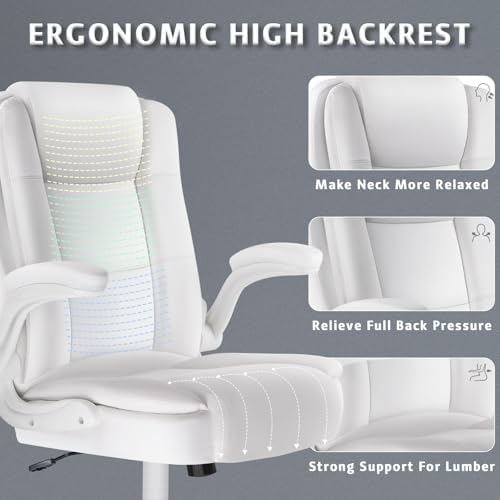 LEMBERI Flip-up Arms Office Desk Chair, Big and Tall Managerial Executive Chair, High Back Computer Chair, Ergonomic Adjustable Height PU Leather Chairs with Cushions Armrest for Long Time Sitting - Image 6