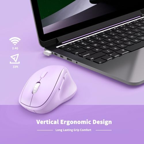 Ergonomic Wireless Mouse with USB Receiver for PC Computer, Laptop and Desktop, Ergo Mouse Vertical with Silent Clicks Long Battery Life, Up to 1600 DPI & 1 AA Battery Powered, Purple - Image 4
