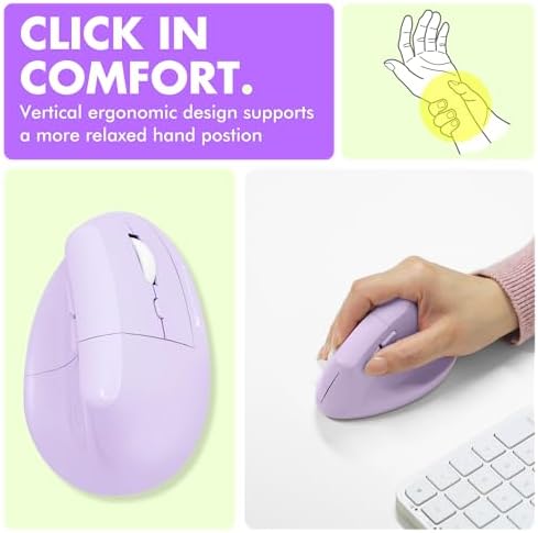 X9 Performance Wireless Vertical Ergonomic Mouse - (BT + 2.4Ghz) - Click in Comfort - Up to 4000 DPI, 6 Button, Rechargeable - Bluetooth Ergonomic Vertical Mouse Wireless - for Mac and PC - Purple - Image 2