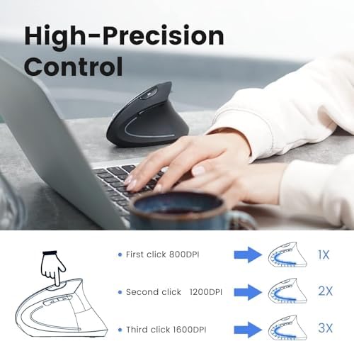 Perixx PERIMICE-813B Bluetooth Vertical Mouse - Wireless 3-in-1 Multi-Device Technology - Travelling Carry Bag - Black - Right Handed - Image 4