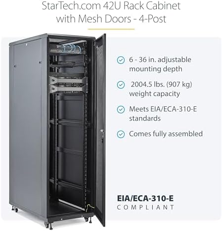 StarTech 42U 4-Post Server Cabinet, Rack Mount, 36in Deep, 2000lb, Black (RK4236BKB) - Image 2