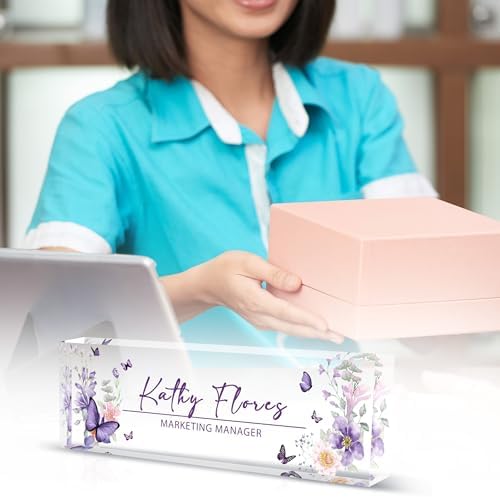 Personalized Acrylic Name Plate for Desk, Custom Office Name Plates, Purple Desk Decor - Image 5