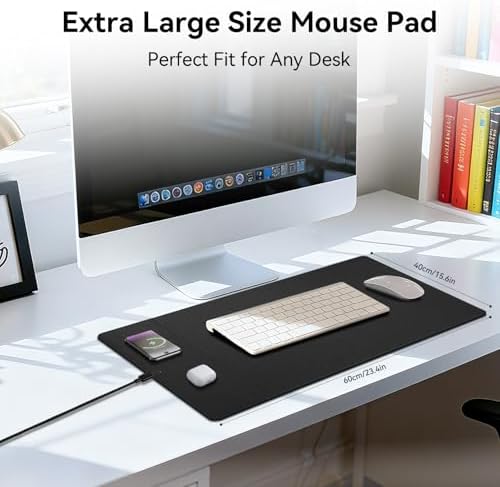 Wireless Charging Mouse Pad, 15W Fast Charge Magnetic Charger Desk Pad, Large Office Desk Mat (23.4"x15.6") with Ultra-Smooth Surface, Black Computer Mousepad for MacBook, PC, Laptop - Image 5