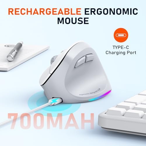MEETION Ergonomic Wireless Vertical Mouse, Rechargeable, Gray - Image 2