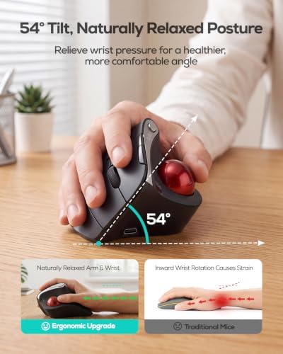 Nulea M506 Wireless Trackball Mouse, 54° Vertical Ergonomic Thumb Control - Image 3