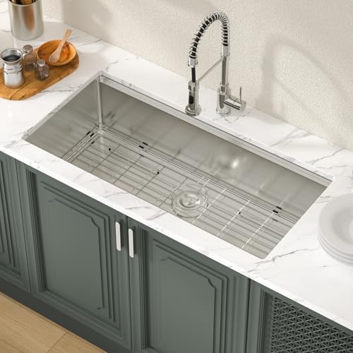 Lordear 39 Inch Undermount Kitchen Sink Workstation Large Single Bowl Under Counter Kitchen Sink T304 16 Gauge Stainless Steel Basin 39x19X10 Inch - Image 3
