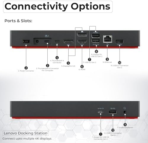 40B00135US Lenovo Thinkpad Docking Station USB C - 1 Year Warranty, Supports 4K Display, Thunderbolt 4 Dock with 135W Adapter, HDMI, DisplayPort, Thunderbolt Cables & Cloth - Lenovo Docking Station - Image 4