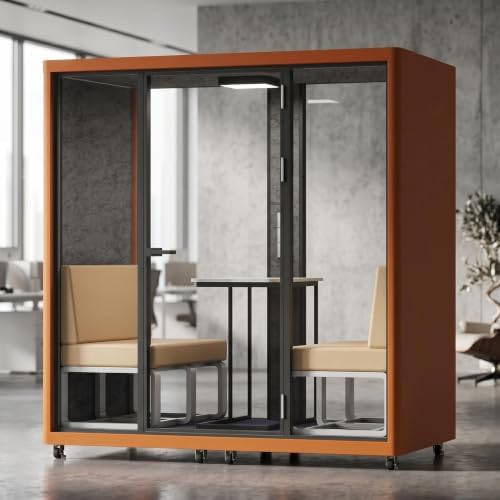 Soundproof Office Pod with 4 Person Enclosed Design (Orange) by Unknown
