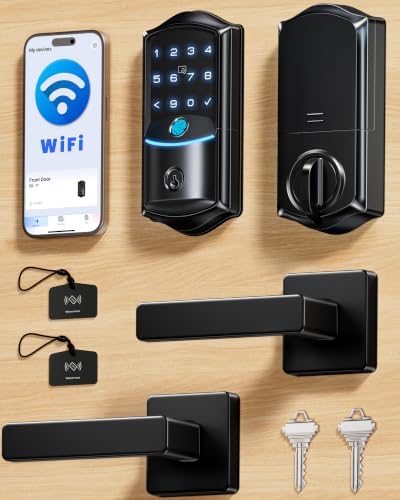 Veise VE027-L WiFi Smart Lock with Handles Set for Front Door, Matte Black by Veise