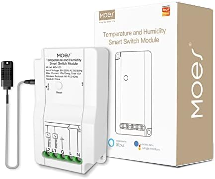 MOES WiFi Smart Temperature and Humidity Switch Module Sensor, Dual Relay Output Controller, Smart Life Tuya App Wireless Remote Control, Programmable Thermostats Kit Works with Alexa Google Assistant by MOES