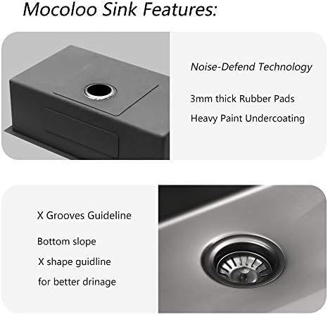 Mocoloo 33 Black Undermount Kitchen Sink 33x19 Gunmetal Black 16 Gauge Stainless Steel Deep Round Corner Under Counter Single Bowl Kitchen Sinks Handmade Basin - Image 6