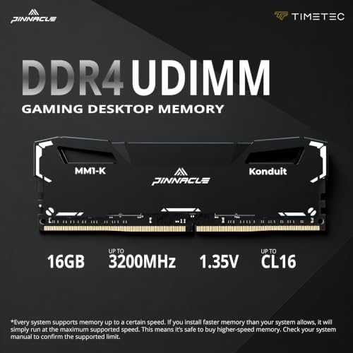 Timetec Pinnacle Konduit 32GB KIT(2x16GB) DDR4 3200MHz PC4-25600 CL16-18-18-38 XMP2.0 Overclocking 1.35V Dual Rank Compatible for AMD and Intel Desktop Gaming PC Memory Module - Black - Image 2