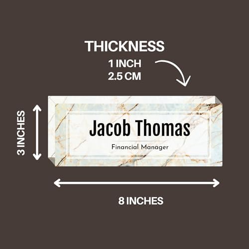 Customized Clear Acrylic Thick 8x3" Desk Name Plate Block with Personalized Logo - Professional Office Decor - Customized Acrylic Plate Gift for Teacher Co-workers (Beige Marble) - Image 6