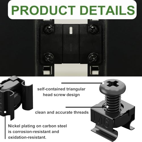 45PACK M6 x 16mm Rack Mount Cage Nuts, Screws, Washers, Black Server Rack Screws and Square Insert Nuts for Rack Mount Server Cabinet, Shelves, Enclosures, Routers - Image 3