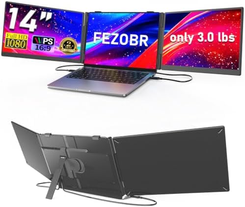 14" Triple Laptop Screen Extender, 1080P Ultra-Slim Portable Monitor by FEZOBR