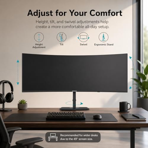 Deco Gear 49 Inch Curved Ultrawide Monitor, 5120x1440 Dual QHD 32:9 1500R VA Display, HDR400, 120Hz, Adaptive Sync, 1ms MPRT, USB-C 65W PD, KVM, PIP/PBP, Gaming & Workstation Setup, for PC & Laptop - Image 6