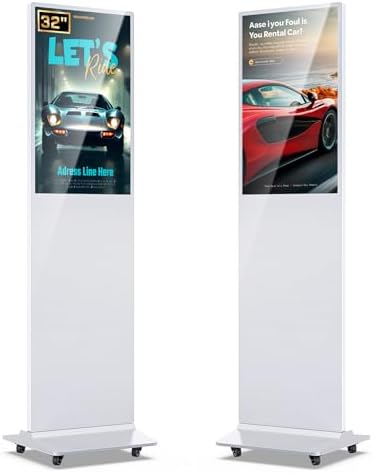 MWE 32 Inch Digital Signage Advertising Display Kiosk, CMS System, LCD Screen Indoor Floor Standing Commercial Totem Vertical Poster Android OS, White by QIXZOCV