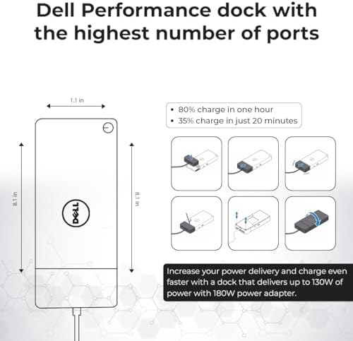 Dell WD19S Docking Station Dual Monitor Bundle - 180W, Supports 4K Display, Dell Dock with 180W Power Supply + 4K HDMI Cable + 4K DisplayPort Cable + USB-C Cable + Microfiber Cloth Included - Image 5