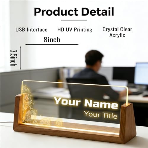 Custom Desk Name Plate,Light Up Acrylic Office Sign, Personalized Gift for Boss Coworker Teacher, Employee Appreciation Award, Home Office Decor - Image 6