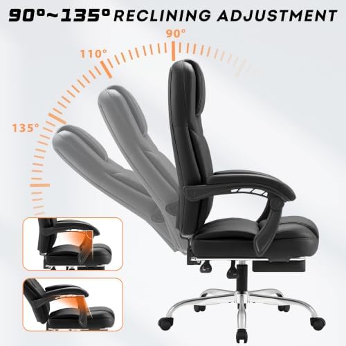 Furmax Massage Office Chair with Foot Rest Executive Big and Tall Office Chair Ergonomic Home Office Desk Chairs, Reclining High Back Leather Chair with Lumbar Support, 400LBS (Black) - Image 6