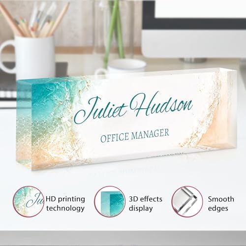 Custom Name Plate for Desk, Acrylic Desk Name Plate Personalized, Employee Appreciation Gifts, Office Desk Accessories for Women Men Teacher Nurse, Coworker Gifts for Manager Assistant (CoastalCyan) - Image 3