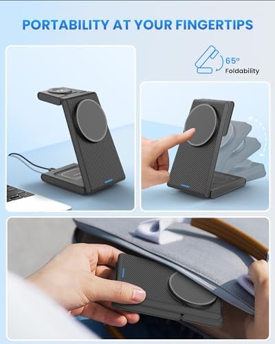 Wireless Charger Magnetic for Apple Devices - JoyGeek 3 in 1 Foldable Charging Station for Magsafe Compatible with iPhone 16 15 14 13 12 Pro Max Plus, Apple Watch 10 9 8 7 6 5 4 SE, AirPods 4/3/2/Pro - Image 3