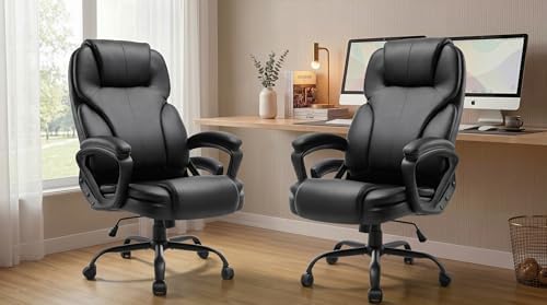 Ergonomic Office Chair with High Back, Comfy Desk Chair, Adjustable Executive Office Chair for Home Office, Big and Tall Computer Chair Heavy Duty, Set of 2, Faux Leather Black by Meilocar