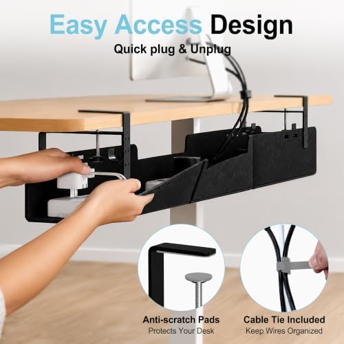 No-Drill Under Standing Desk Cable Management,31.5" L,Black - Image 3