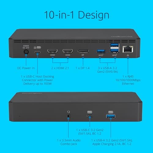 Kensington SD3210U3 USB-C® 10Gbps Triple Video Driverless Dock 100W PD - DP/HDMI - Windows, Supporting Thunderbolt™ 5, Thunderbolt™ 4, USB4®, and USB-C® Alt Mode laptops with up to three 4K (K32802NA) - Image 3