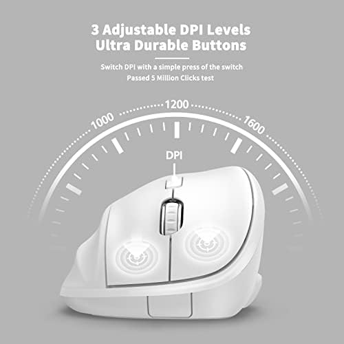 Ergonomic Wireless Mouse 2025 New Updated Smaller with USB-A Receiver for PC Computer, Laptop and Desktop, Ergo Mouse Vertical with Silent Clicks Long Battery Life, Up to 1600 DPI, White - Image 6
