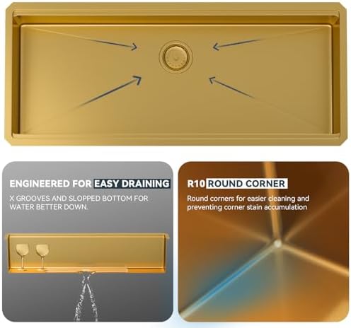 Lordear Luxury 45 Inch Gold Undermount Kitchen Sink Large Ledge Workstation T304 16 Gauge Stainless Steel Single Bowl Under Counter Gold Kitchen Sink with Built-in Accessories 45''x19''x10'' - Image 3