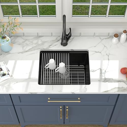 Lordear 21 Inch Granite Composite Bar Sink - 21"x18" Undermount Kitchen Sink Black Single Bowl Under Counter Ledge Workstation Bar Prep RV Basin - Image 3