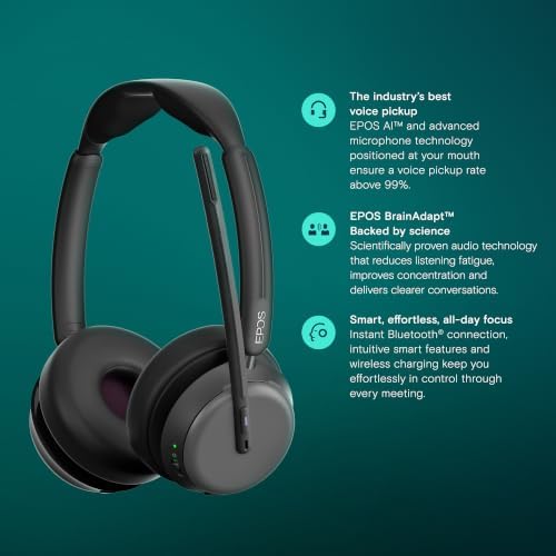 EPOS Impact 1000 MS UC ANC Wireless Headset with USB-C + USB-A Wireless Adapter for PC & Mac – Bluetooth On-Ear Headphones with Adaptive ANC & AI Noise-Canceling Microphone - Image 3