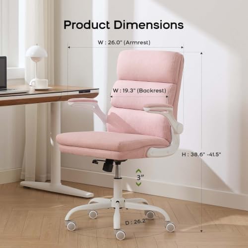 amseatec Home Office Desk Chair, Fabric Flip-Up Armrests Comfy Task Chair - Image 2