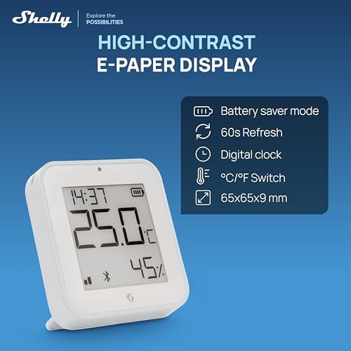 Shelly BLU H&T Display ZB White, Bluetooth & Zigbee Operated Temperature & Humidity Levels Sensor, E-Paper Display, Home Assistant, Alexa, Google Home, Real-Time Monitoring, Long-Life Battery - Image 6