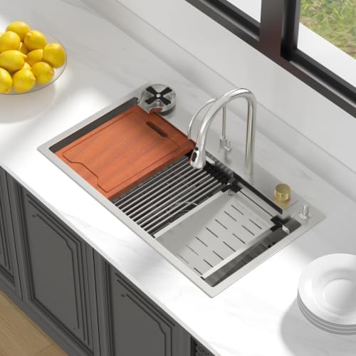 Lordear 30 Inch Waterfall Kitchen Sinks Drop In Stainless Steel - Image 2