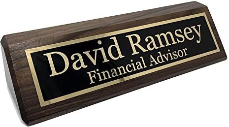 Personalized Desk Name Plate with Business Card Holder Slot, Metal Engraved (Walnut - No Card Holder) by GriffcoSupply