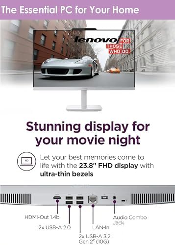 Lenovo 24" All-in-One Desktop | Ultra-Fast Intel Quad-Core CPU | 16GB RAM | 128GB SSD | Full HD Display | Wi-Fi 6 | Bluetooth | HDMI Out | USB & Ethernet Ports | Windows 11 | Wireless Keyboard & Mouse - Image 4