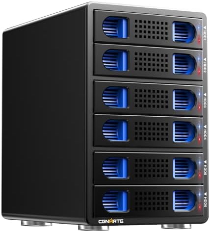 CENMATE Aluminum 6 Bay Hard Drive Enclosure with Cooling Fan for 2.5“/3.5" SATA HDD/SSD with USB A/C 3.0, Support Hot Swappable, Tool-Free HDD Enclosure, DAS(NO RAID/NAS) by Cenmate