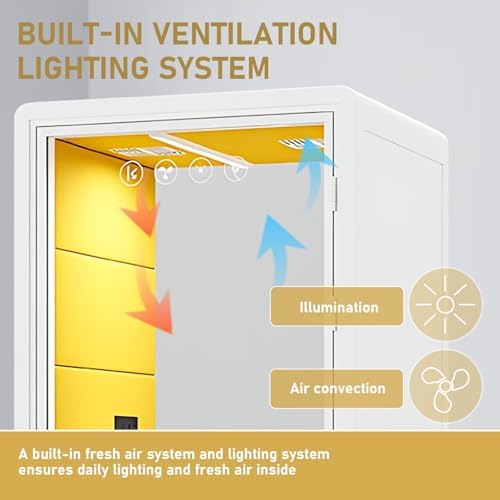 Office Sound Booth with Audio Privacy - Soundproof Proof Booth Includes Superimposed Interior Design,Sound Room Include Socket,Fans,Light&Small Table for Study (Yellow, 42IN) - Image 5