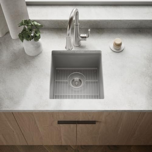 KOHLER Billings 18" Undermount Bar Sink, Single Bowl, Neoroc Composite, Matte Finish, Compact Prep Sink for Wet Bar or Kitchen Island, Matte Grey, K-33711-CM4 - Image 2